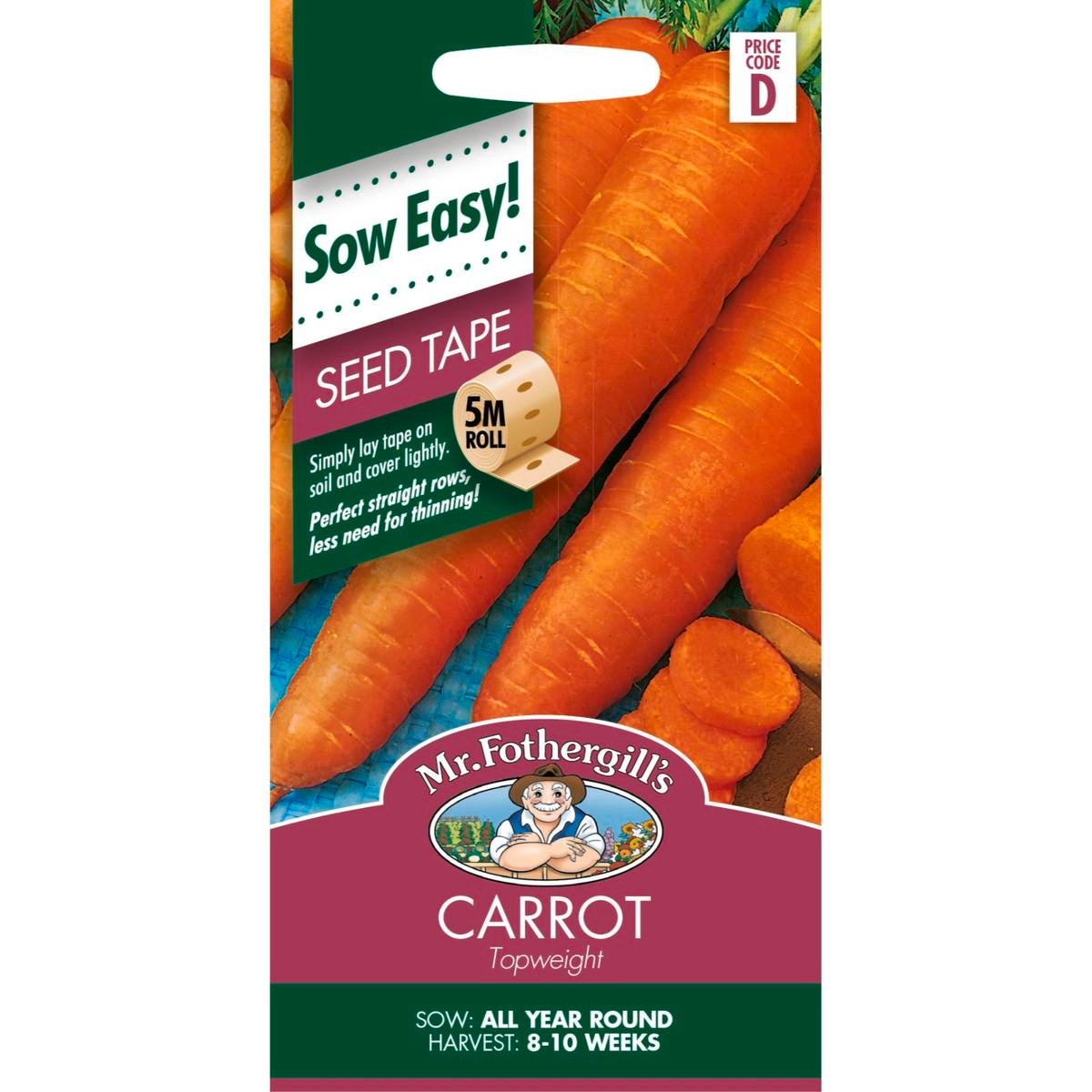 Mr Fothergill's Carrot Topweight Seed Tape - 5m - Orange - Daucus carota