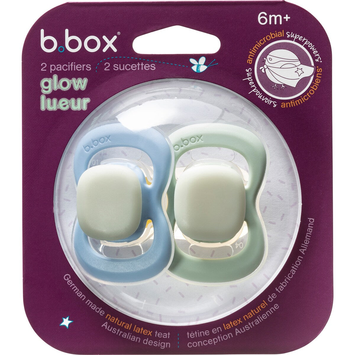 B.box Soother Latex Glow 6+ Months Dummies Assorted 2 Pack