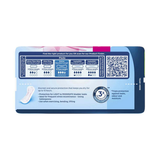 Tena Extra Standard Length Incontinence Pads - 12 pack