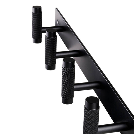 Adoored 4 Hook Black Knurled Hook Rack 400mm
