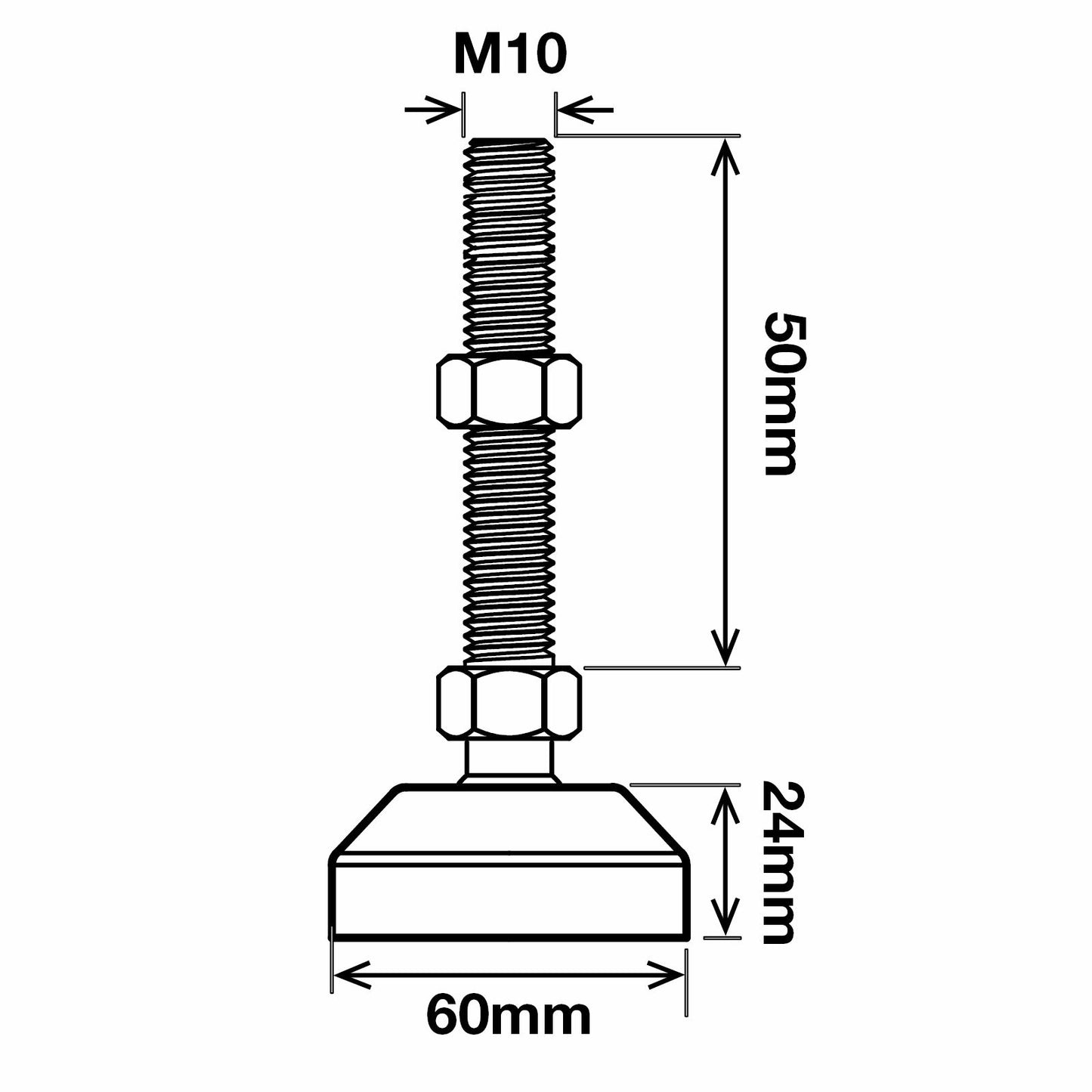 Richmond Ball Jointed Levelling Foot - 60mm x M10 - 500kg