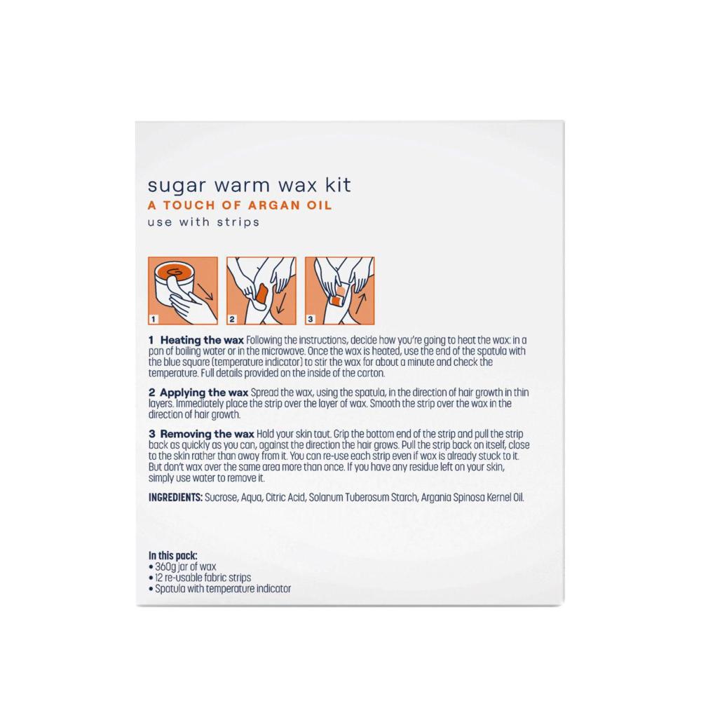 Veet Sugar Warm Wax Kit And 12 Hair Removal Wax Strips With Argan Oil Face And Body - 360g