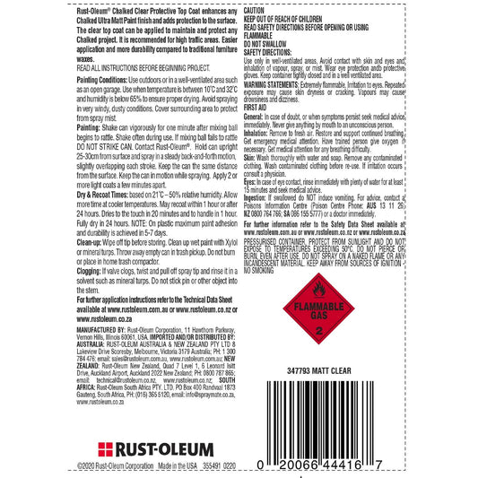Rust Oleum Chalked Protective Topcoat Matt Clear 887ml