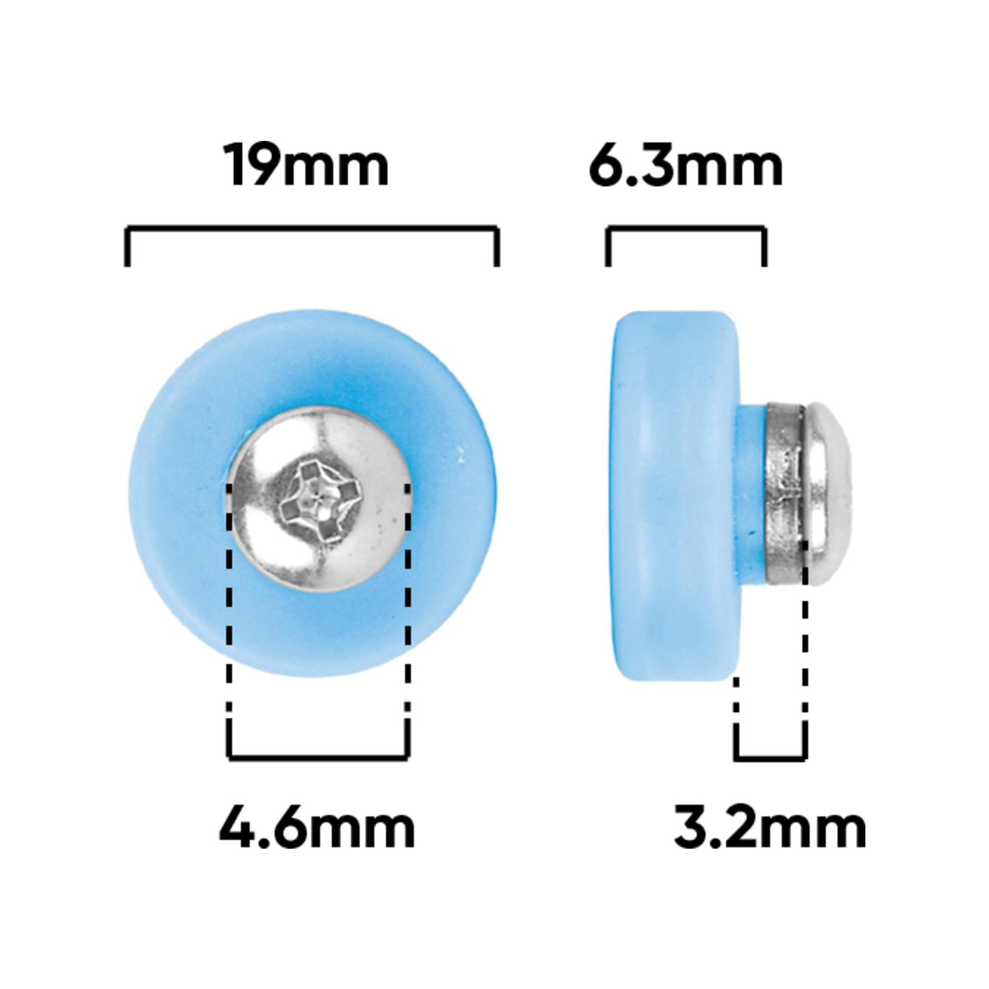 Rolltrak Acetal Flat Roller with Screw - 19mm - 8kg