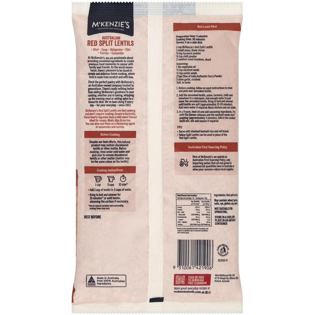 McKenzies Red Lentils 1kg