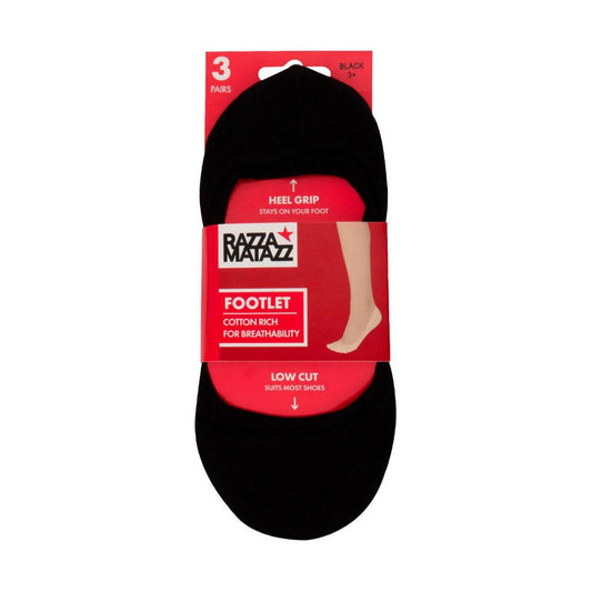 Razza Womens Footlet 8+ Beige/black - 3 Pack