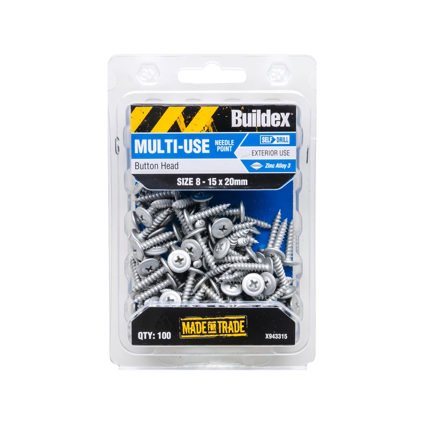 Buildex Button Head Needle Point Screws - 8 15 x 20mm - 100 Pack
