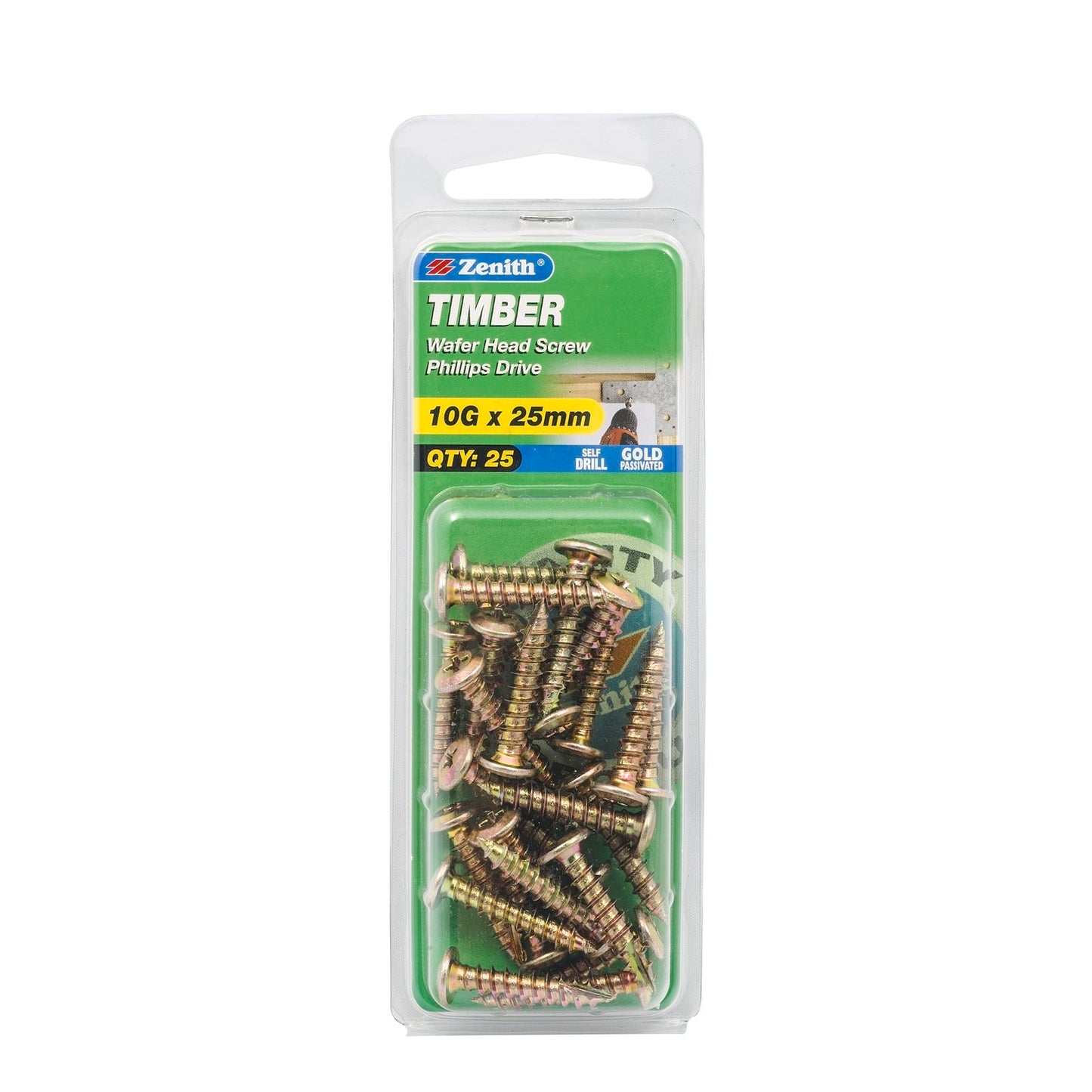 Zenith Timber Screws - 10g x 25mm - Gold - 25 Pack