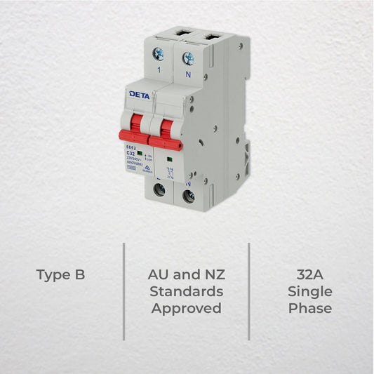 Deta Single Phase MCB - 32A - 1P NC Curve 10kA - Light Grey