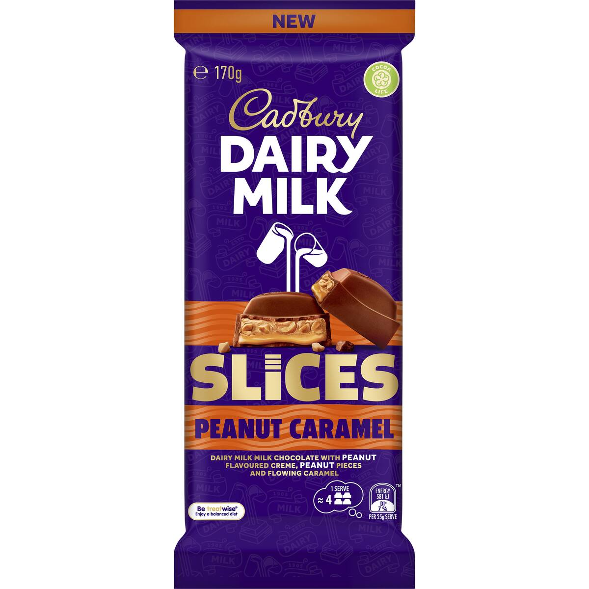 Cadbury Dairy Milk Slices Peanut Caramel Chocolate Block 170g