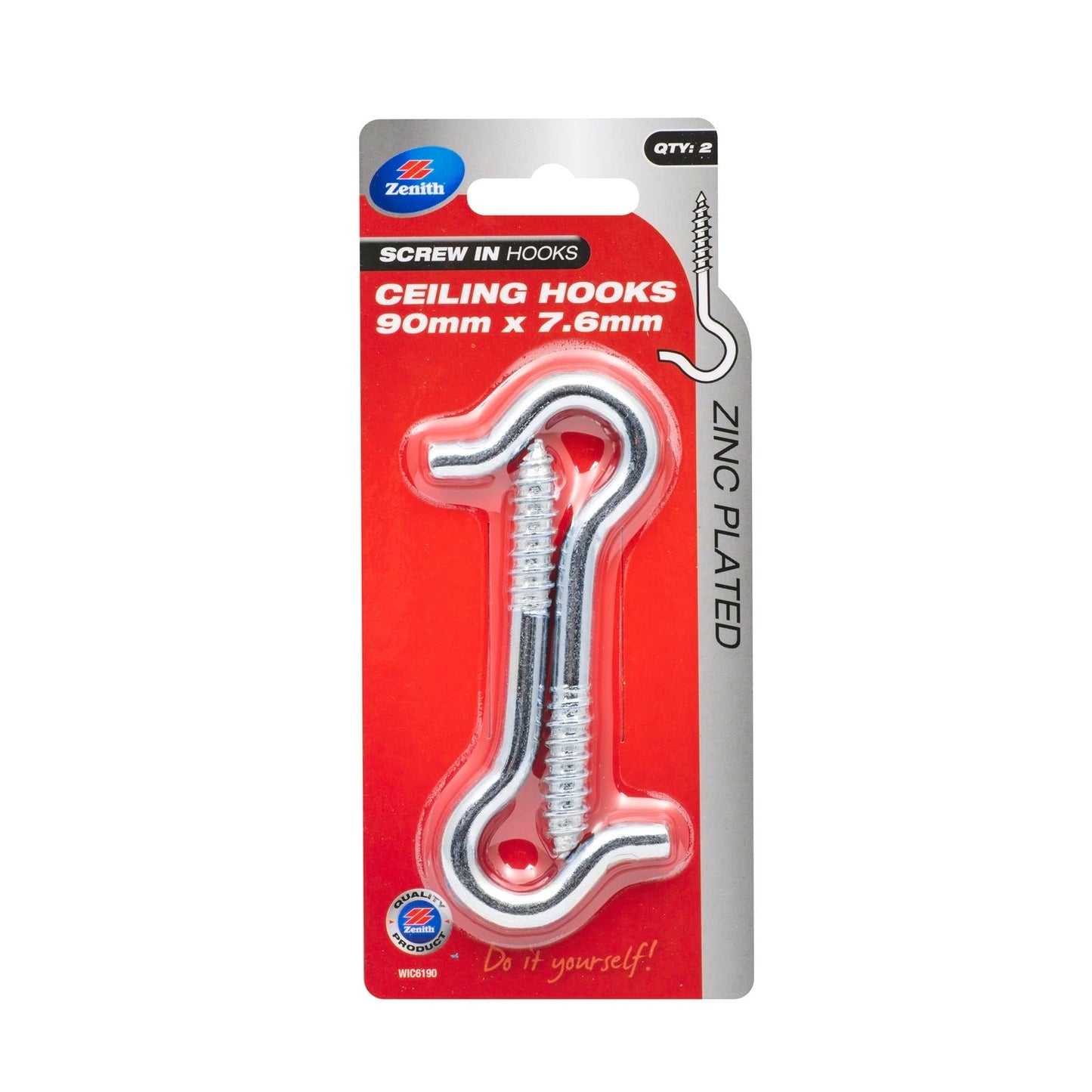 Zenith Ceiling Hook - 90 x 7mm - 2 Pack