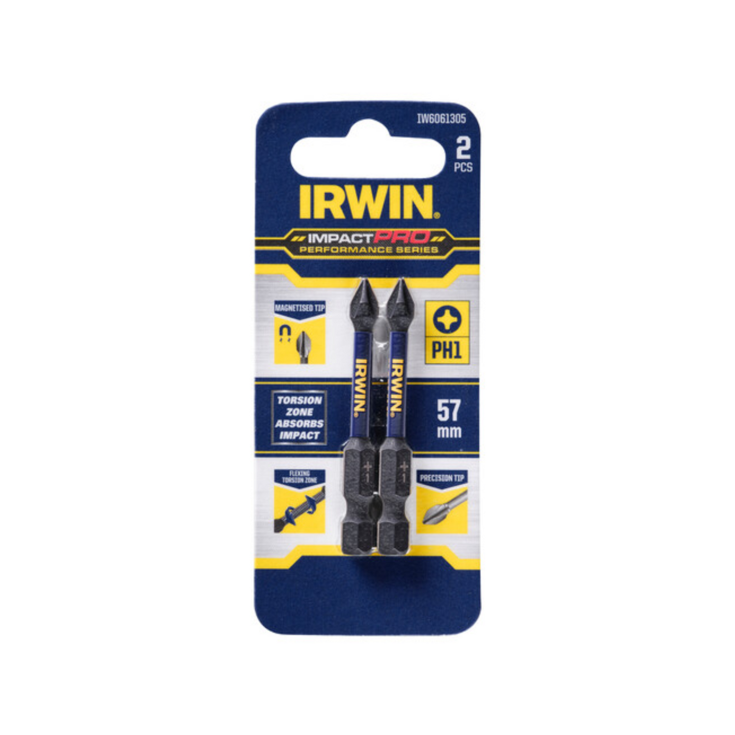 Irwin Impact Pro Performance Bits 57mm PH1 2 Pack