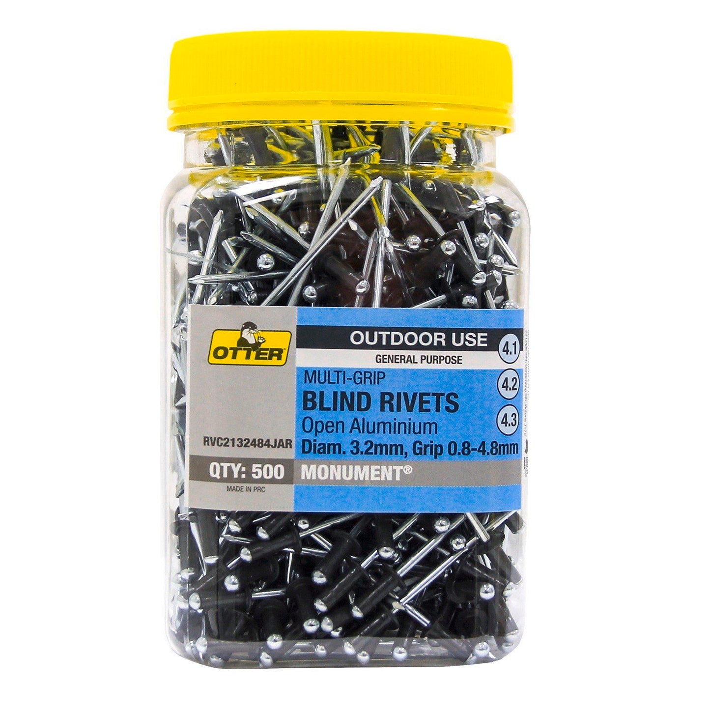 Otter Monument Multi Grip Open Aluminium Blind Rivets - 2 x 0.8-4.8mm - 500 Pack