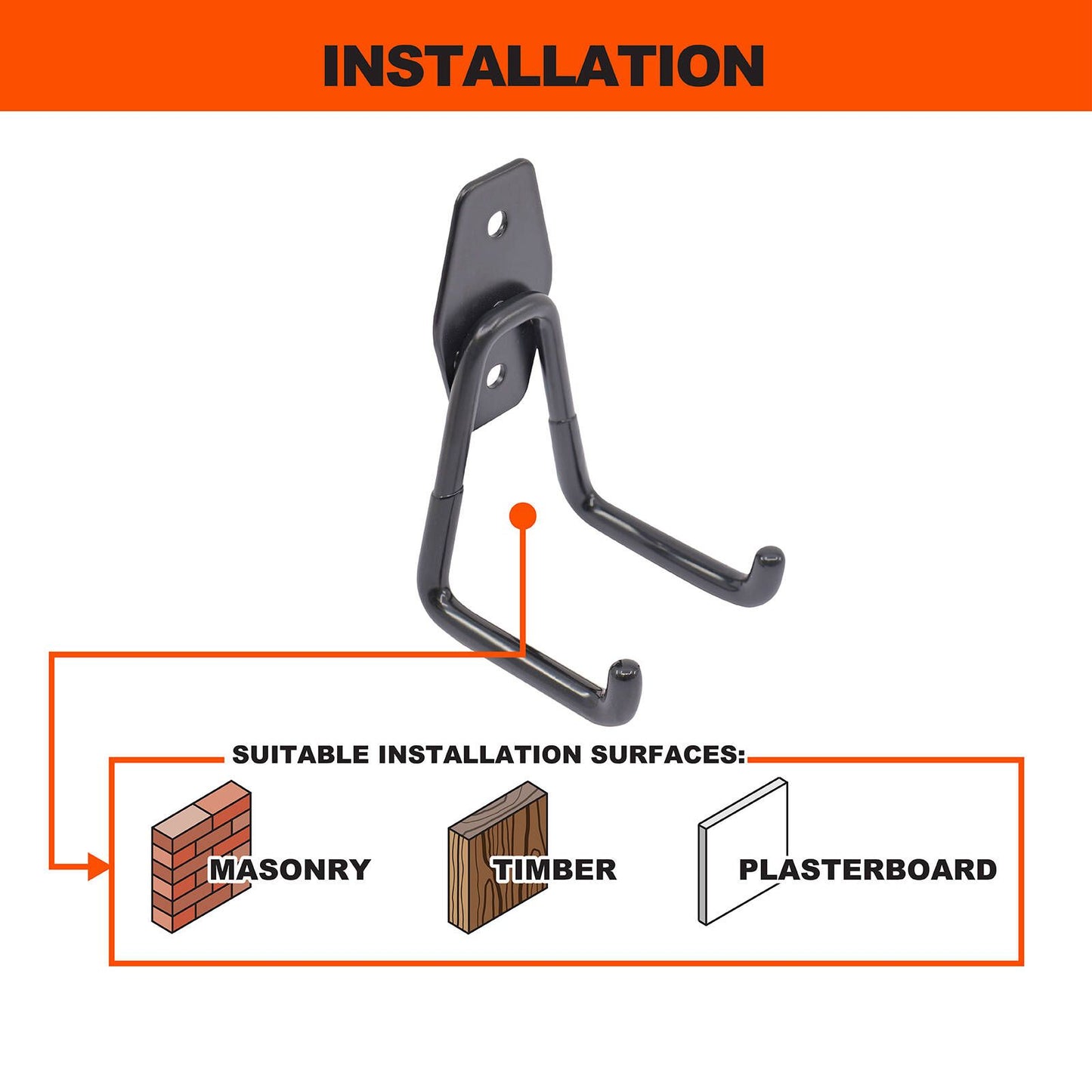 Everhang Small Garage U Hook - 45kg - 40 x 75 x 50mm - 4 Pack