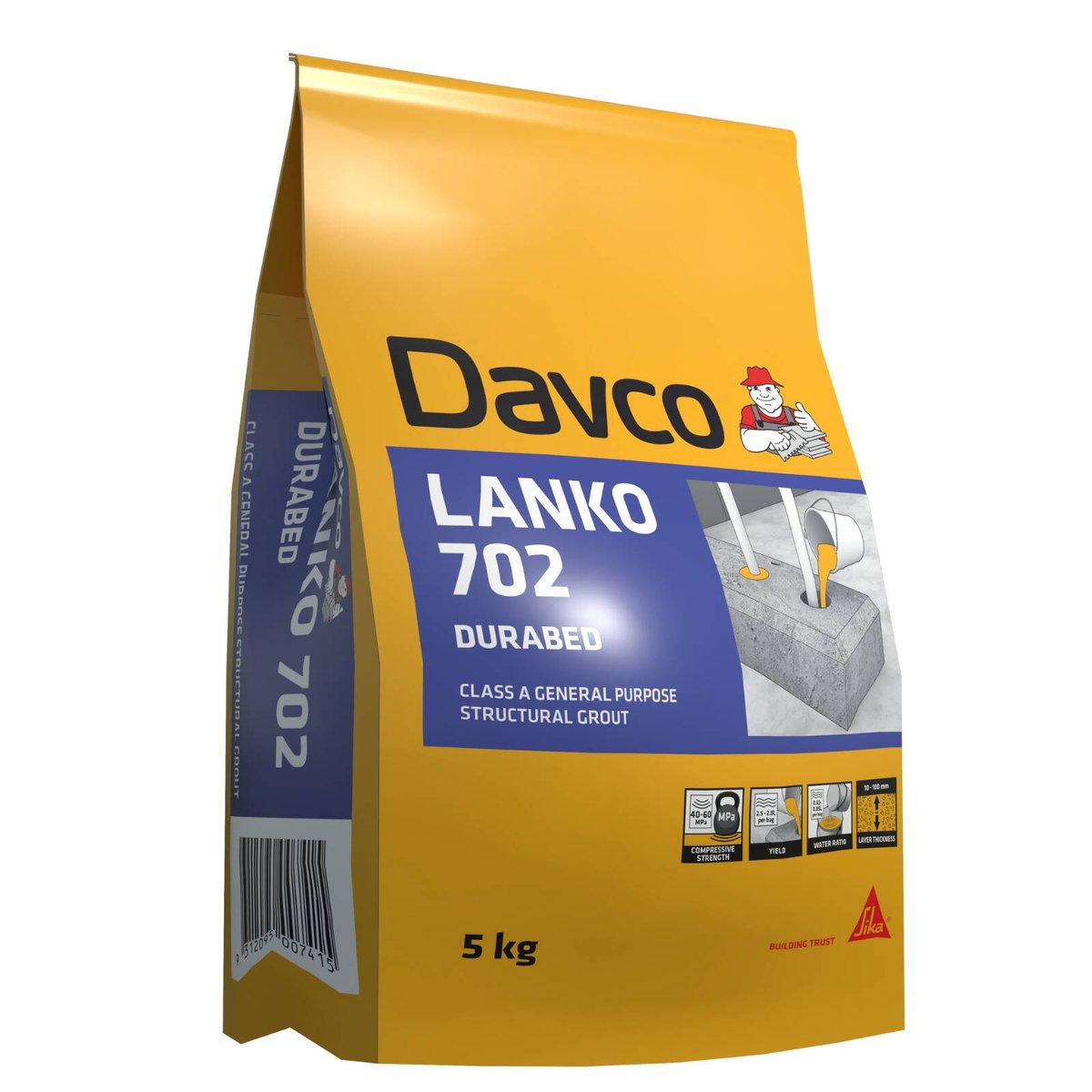 Lanko 5kg 702 Durabed Structural Grout - Cement Based - High Strength - Grey