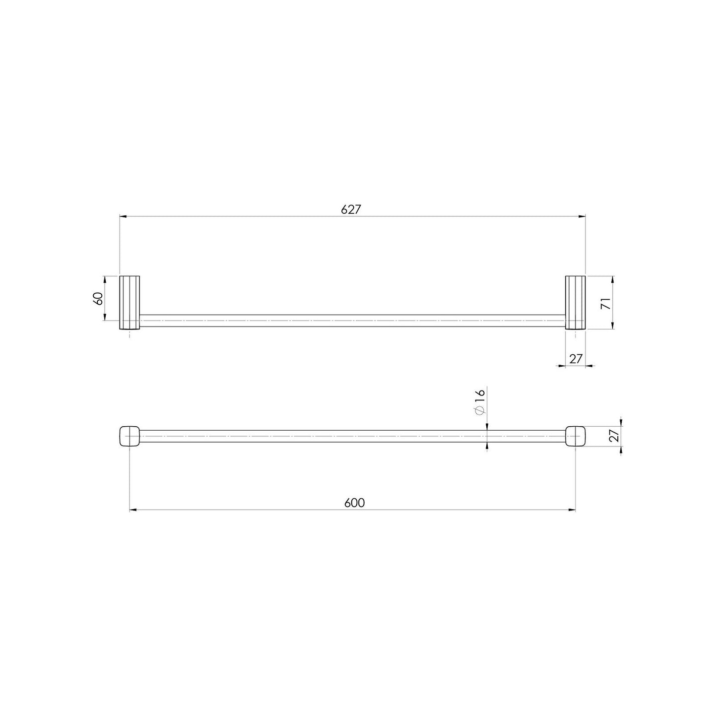 Phoenix Reva Single Towel Rail - 600mm - Matte Black