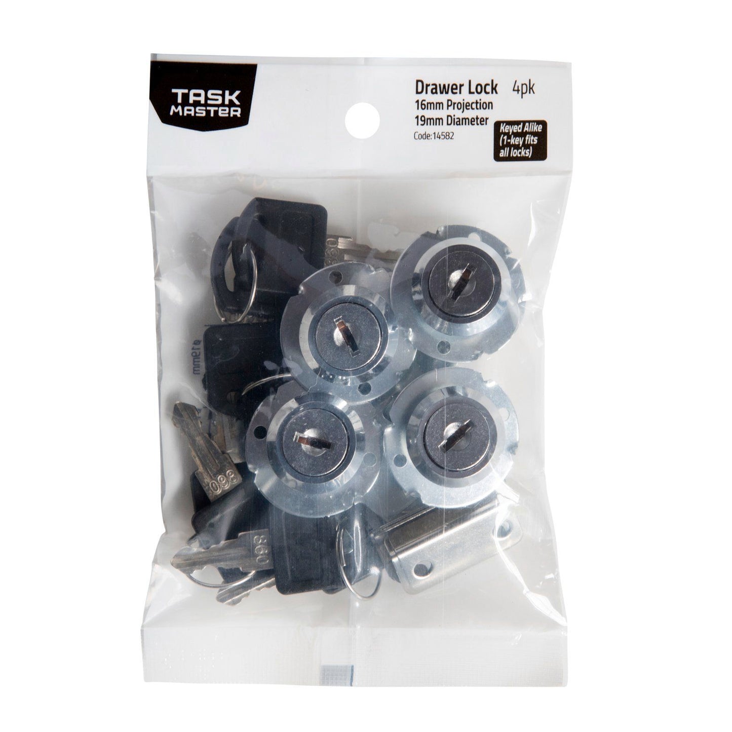 Taskmaster Drawer Lock Keyed Alike - 19 x 16mm - 4 Pack