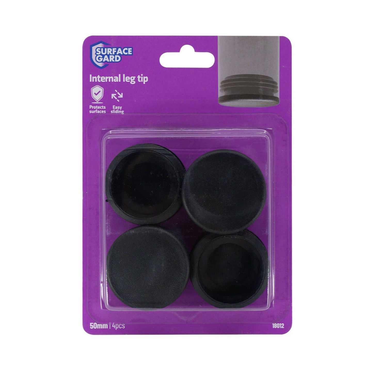 Surface Gard Black Round Chairtip - 50mm - 4 Pack
