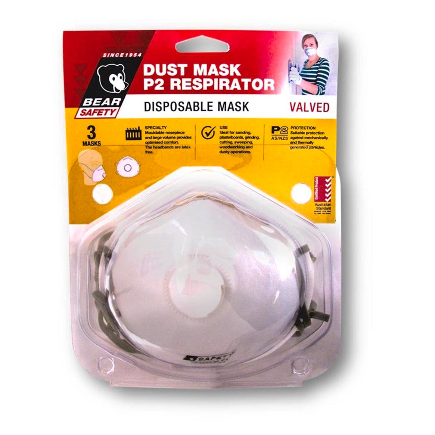 Bear P2 Respirator Dust Mask - 3 Pack