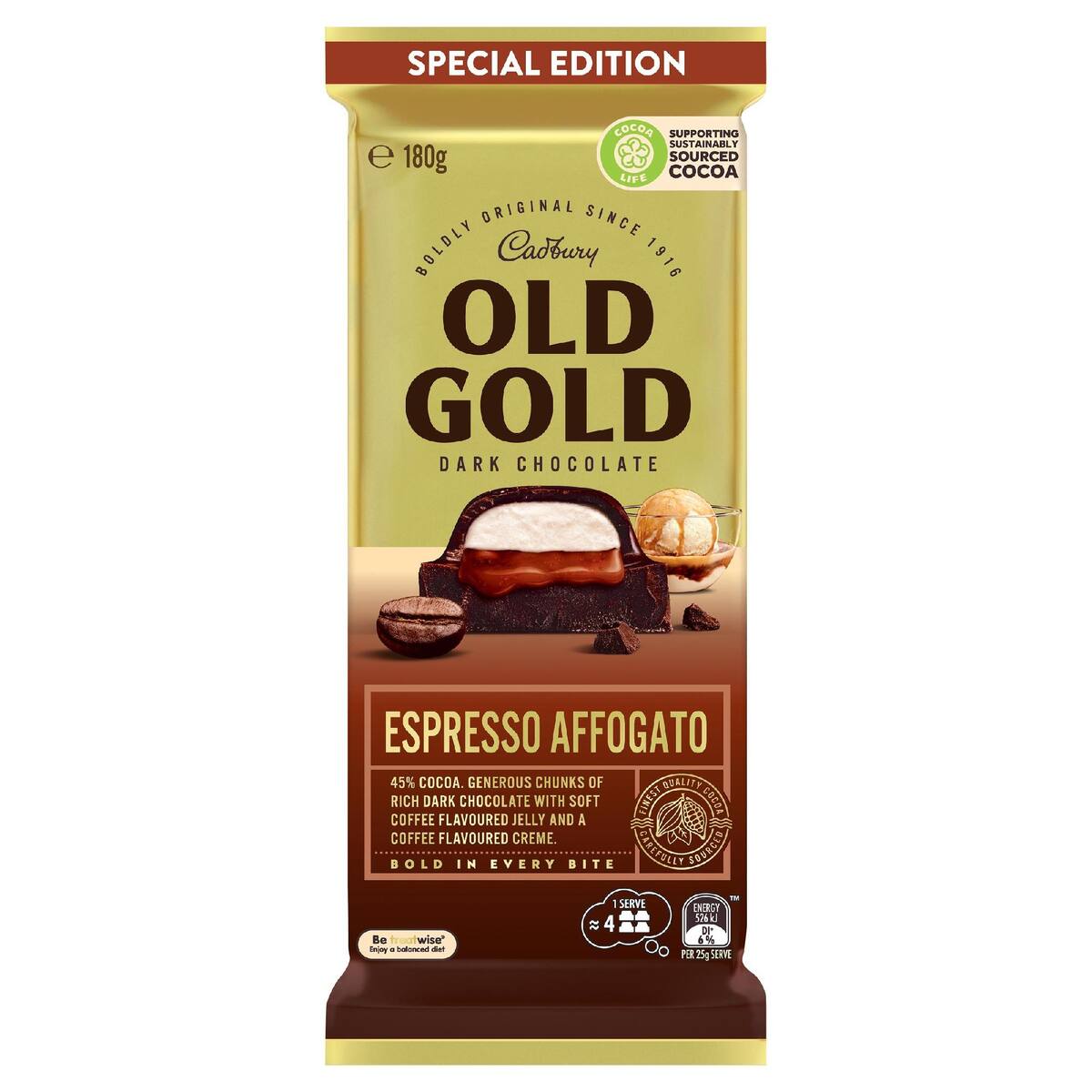 Cadbury Old Gold Espresso Affogato Dark Chocolate Block 180g
