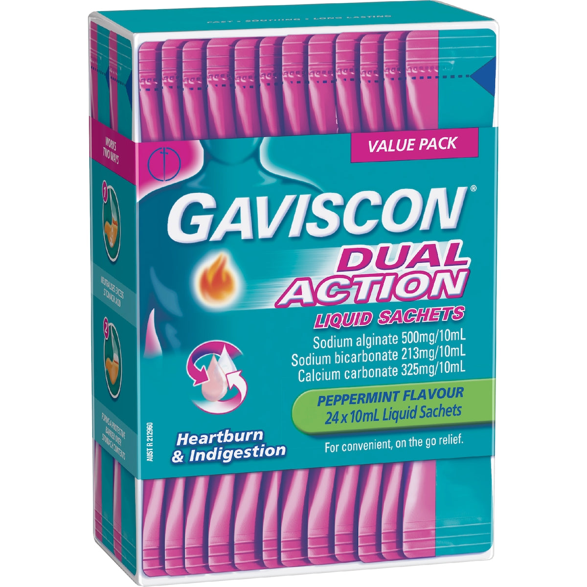 Gaviscon Dual Action Heartburn Relief Liquid Satchets Peppermint 24 Pack