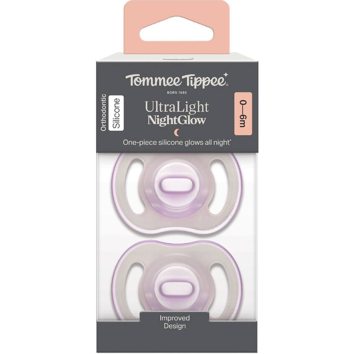 Tommee Tippee Ultra Light Silicone Soother Night 0-6m Assorted 2 Pack