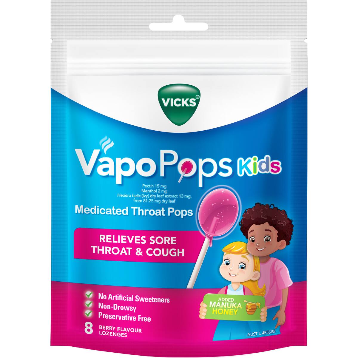 Vicks Kids Vapopops Sore Throat Berry 8 Pack