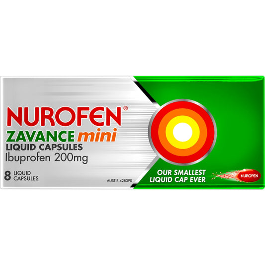 Nurofen Zavance Mini Liquid Capsules Ibuprofen 200mg 8 Pack