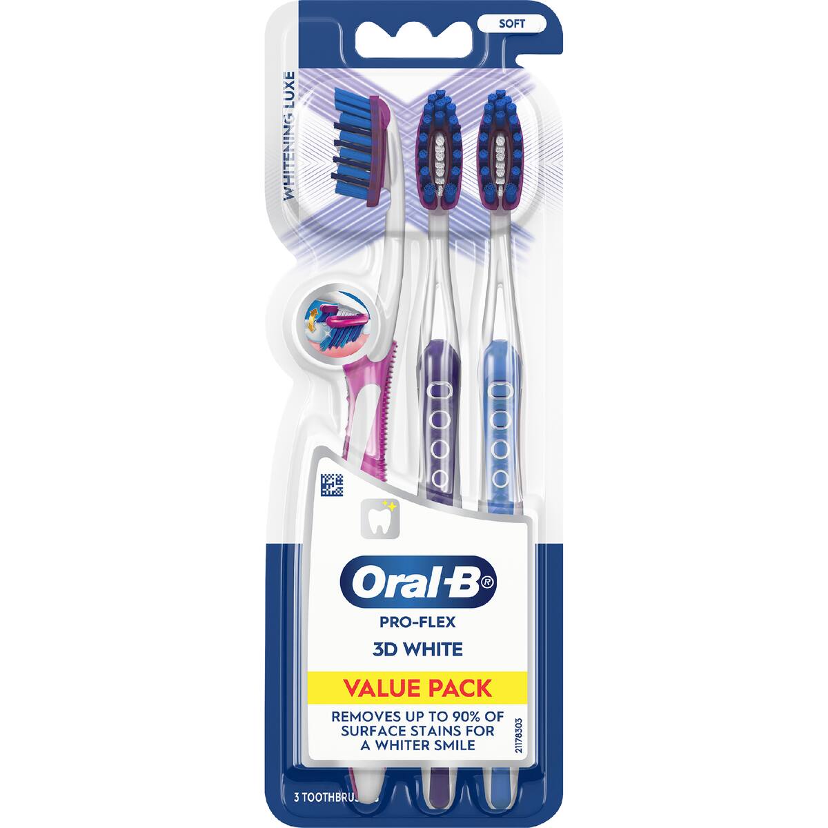 Oral-b Pro-flex 3d White Toothbrush Whitening Luxe Value 3 Pack