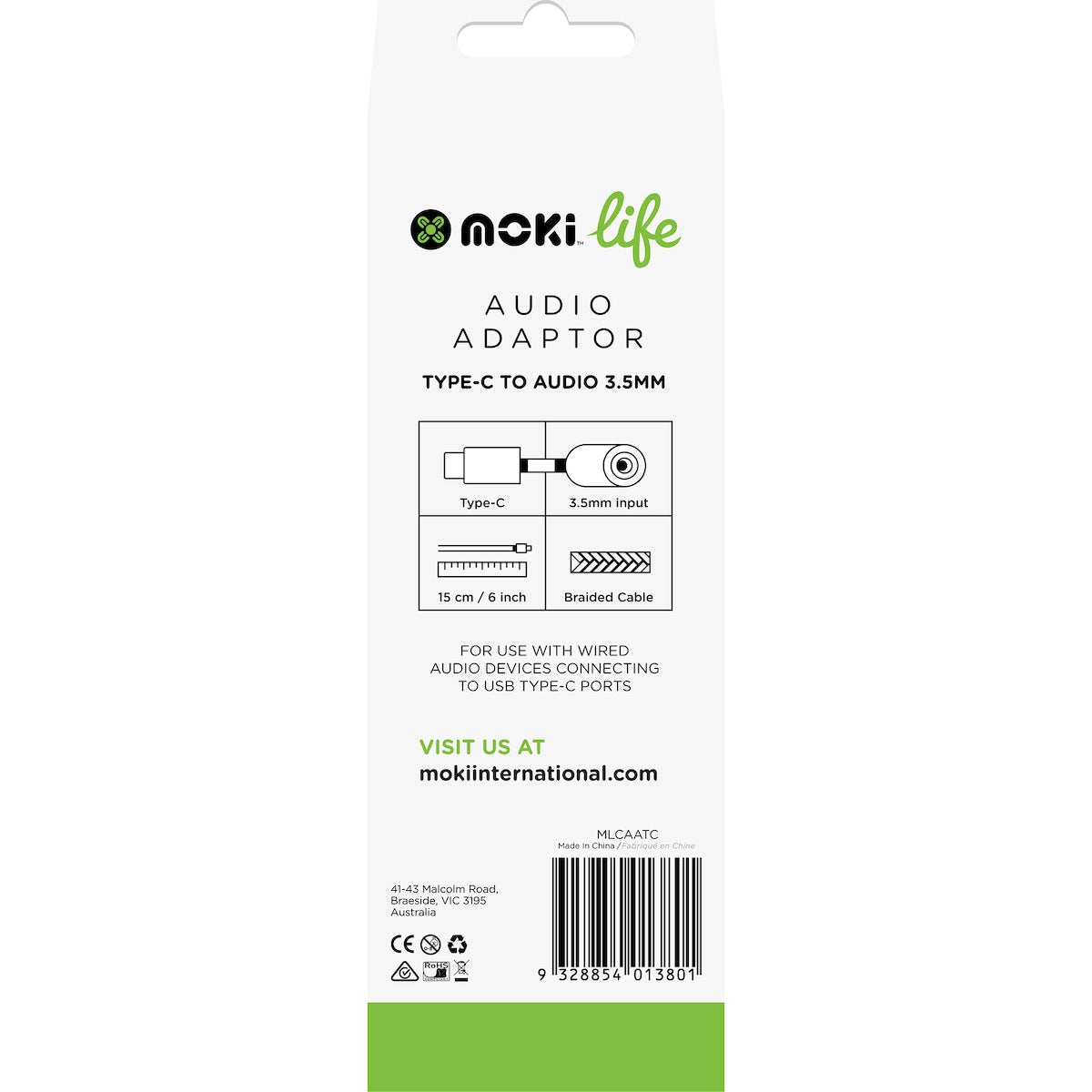 Moki Life Audio Adaptor Usb C To 3.5mm Port Each