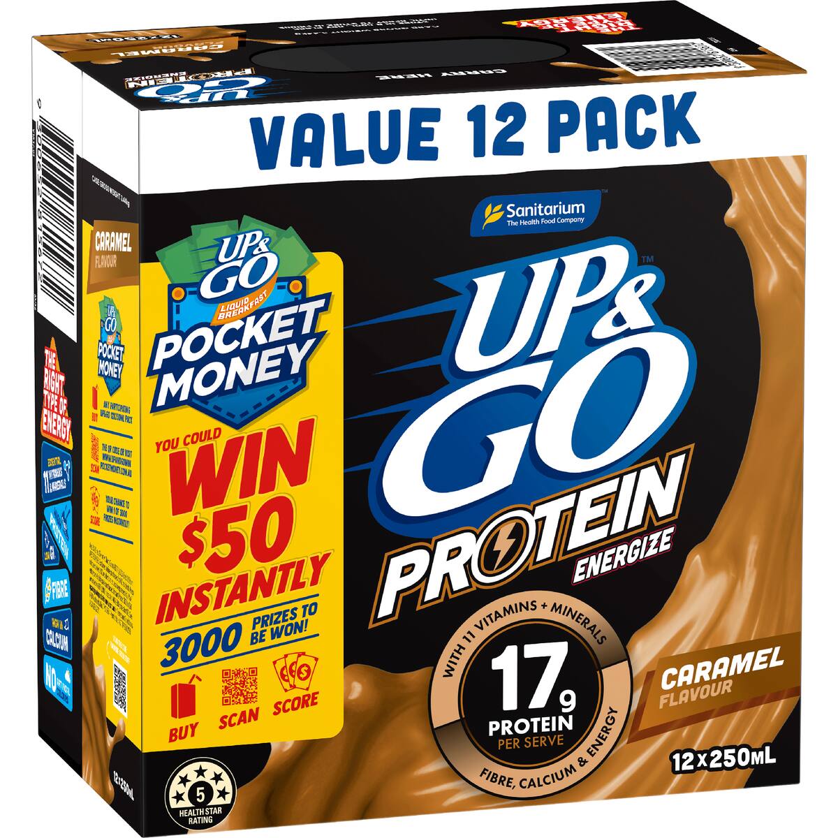 Up&go Protein Energize Liquid Breakfast Caramel 250ml X 12 Pack