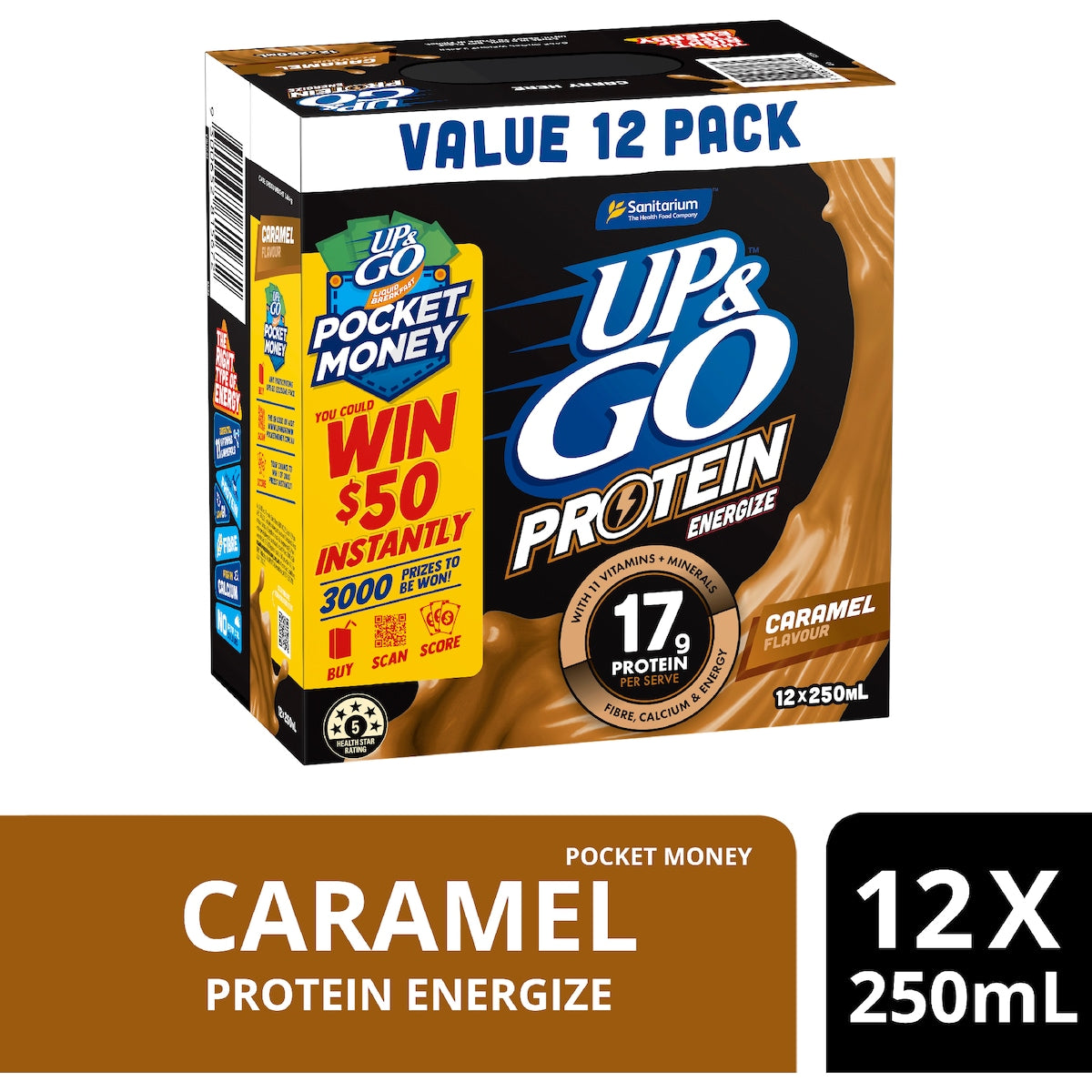 Up&go Protein Energize Liquid Breakfast Caramel 250ml X 12 Pack