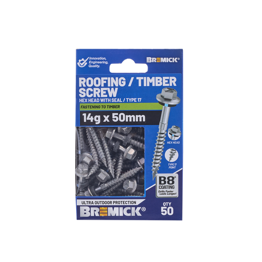 Bremick Hex Roofing Screw - 14g x 50mm - 50 Pack
