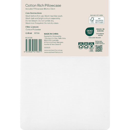 Openook 250tc Cotton Rich Pillowcase White Each