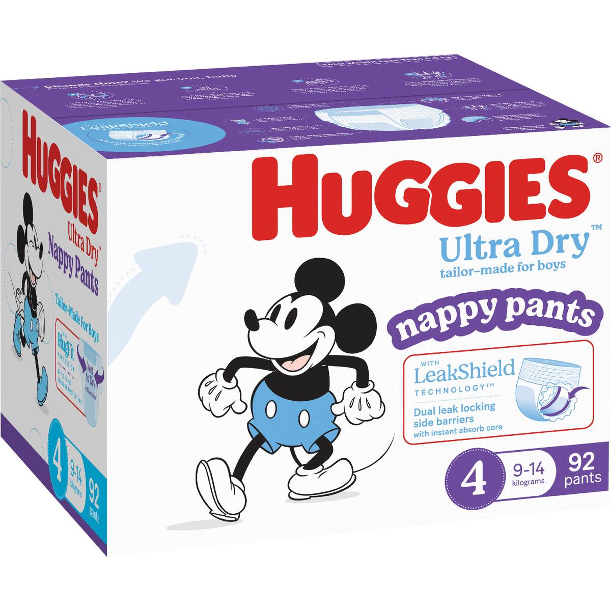 Huggies Ultra Dry Mega Nappy Pants For Boys Size 4 92 Pack