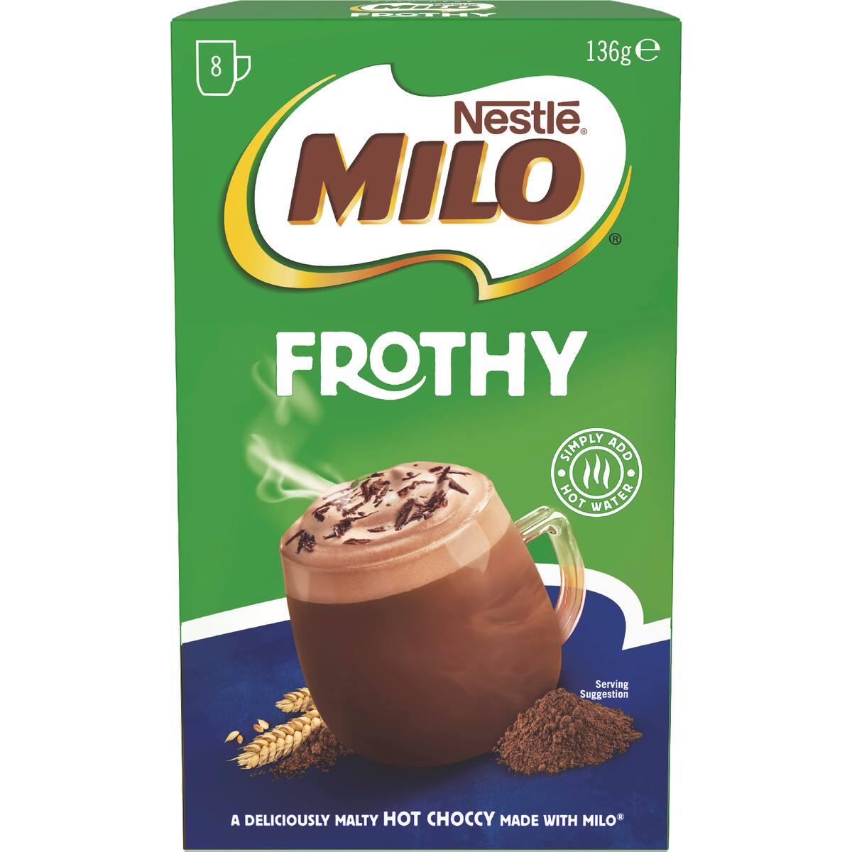 Milo Frothy Instant Hot Chocolate Sachets 8 Pack