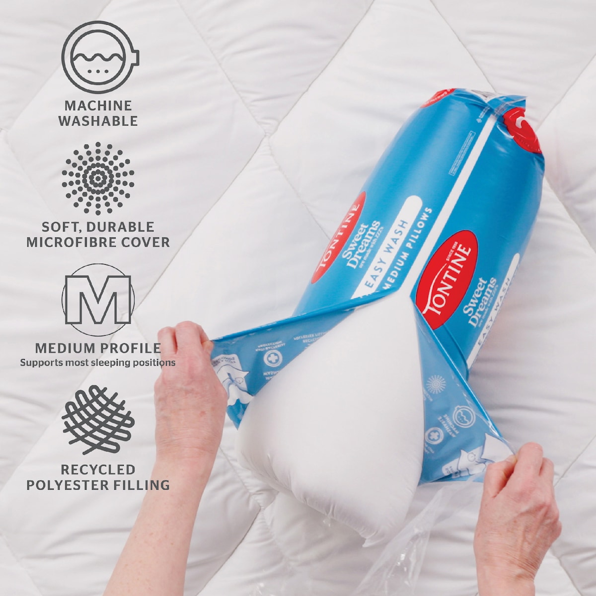 Tontine Sweet Dreams Easy Wash Medium Pillows 2 Pack