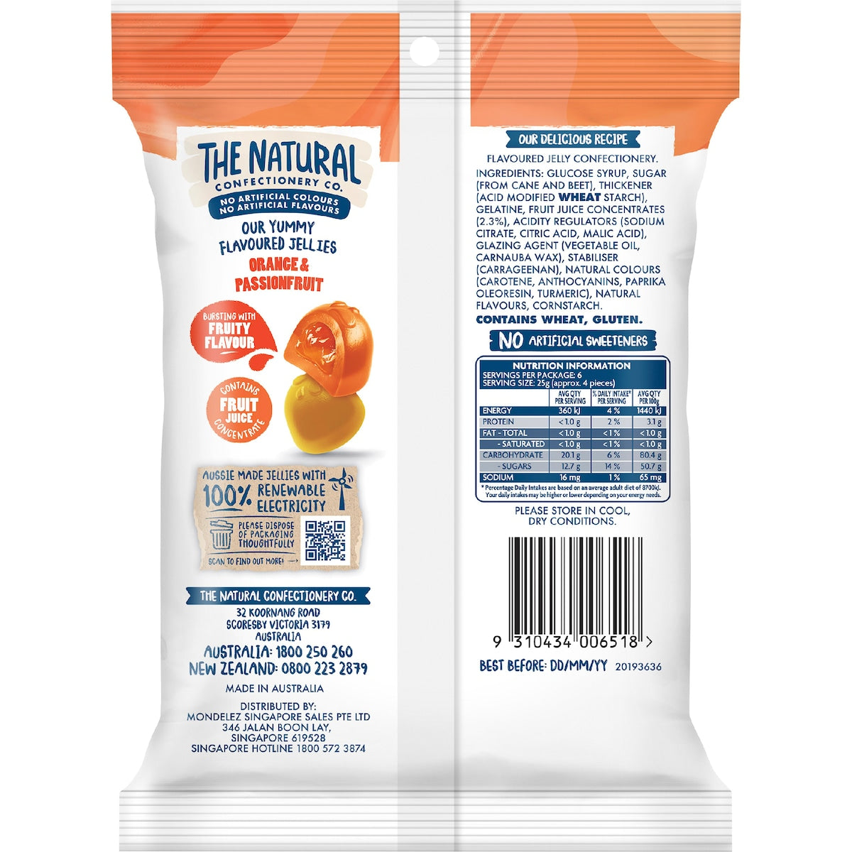 The Natural Confectionery Co. Juicy Bursts Lollies Orange & Passionfruit 150g