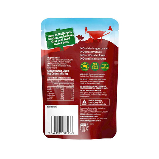 Rafferty's Garden Beef Bolognese & Macaroni Mini Meal Baby Food Pouch 10+ Months - 170g