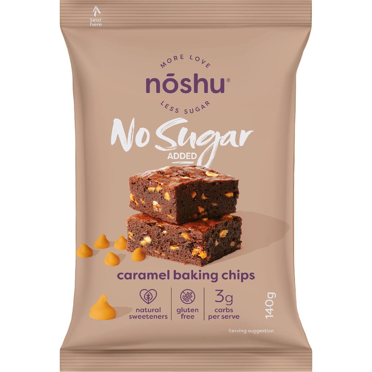 Noshu No Sugar Added Caramel Baking Chips 140g