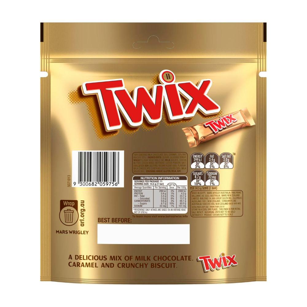 Twix Milk Chocolate Caramel Biscuit Party Share Bag 11 Pieces - 159g