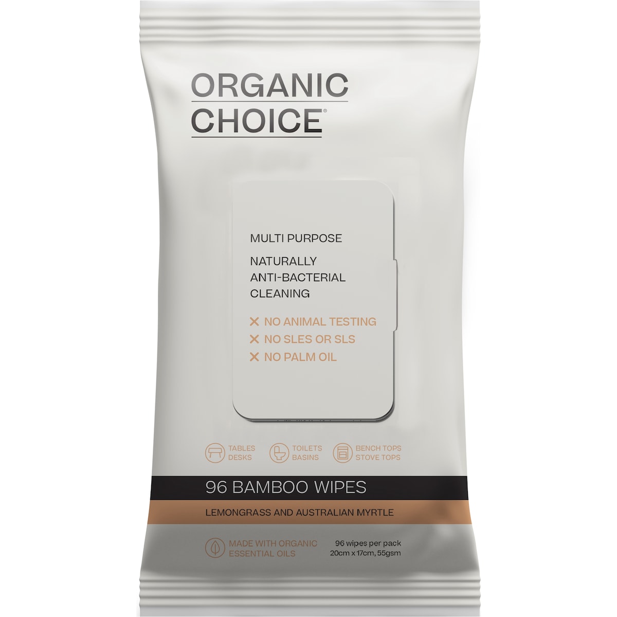 Organic Choice Multipurpose Wipes Lemongrass & Australian Myrtle 96 Pack