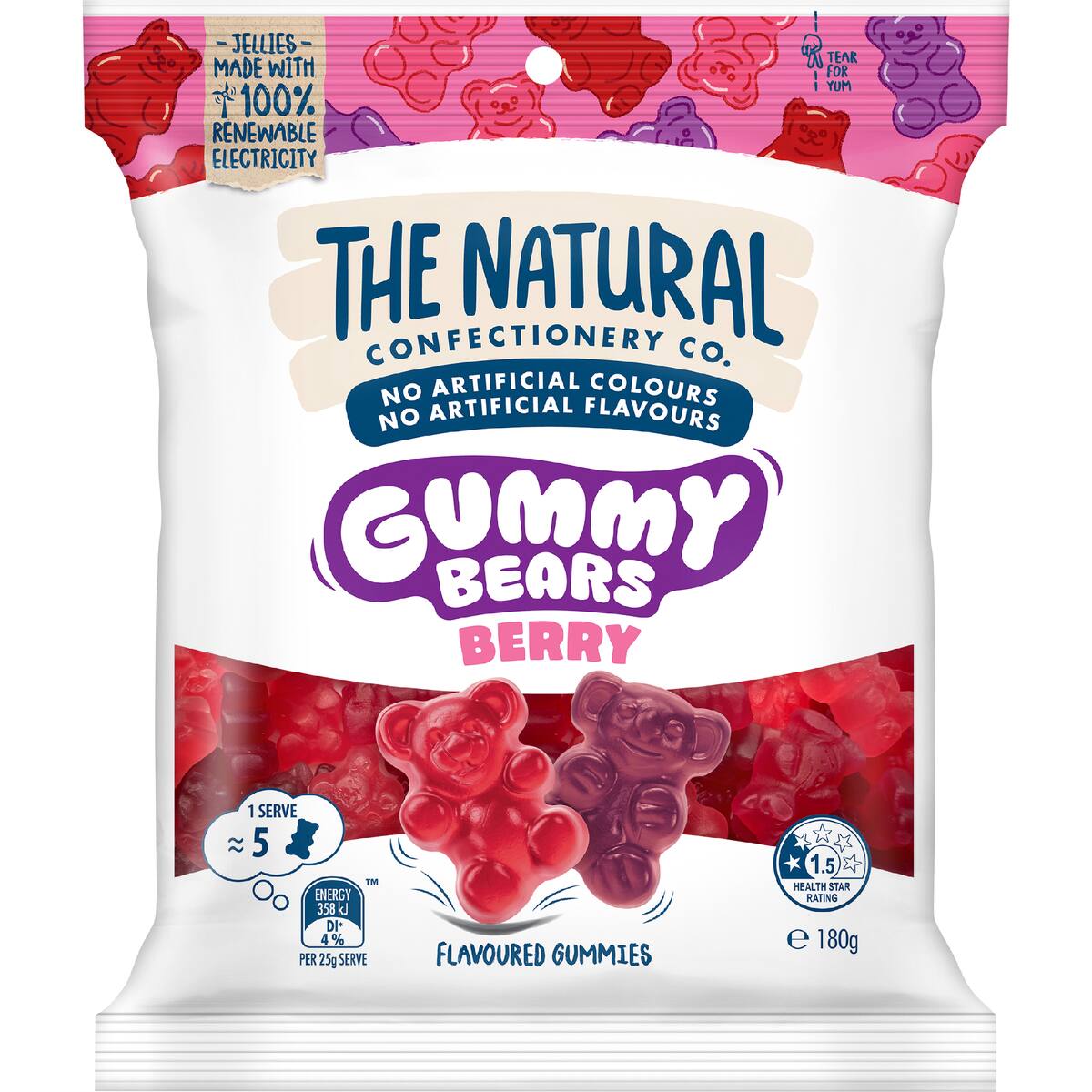 The Natural Confectionery Co. Gummy Bears Berry Lollies 180g