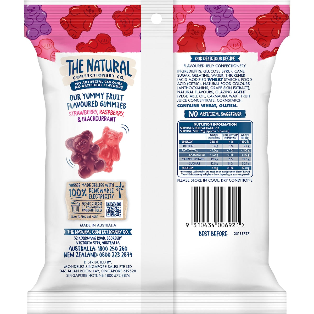 The Natural Confectionery Co. Gummy Bears Berry Lollies 180g