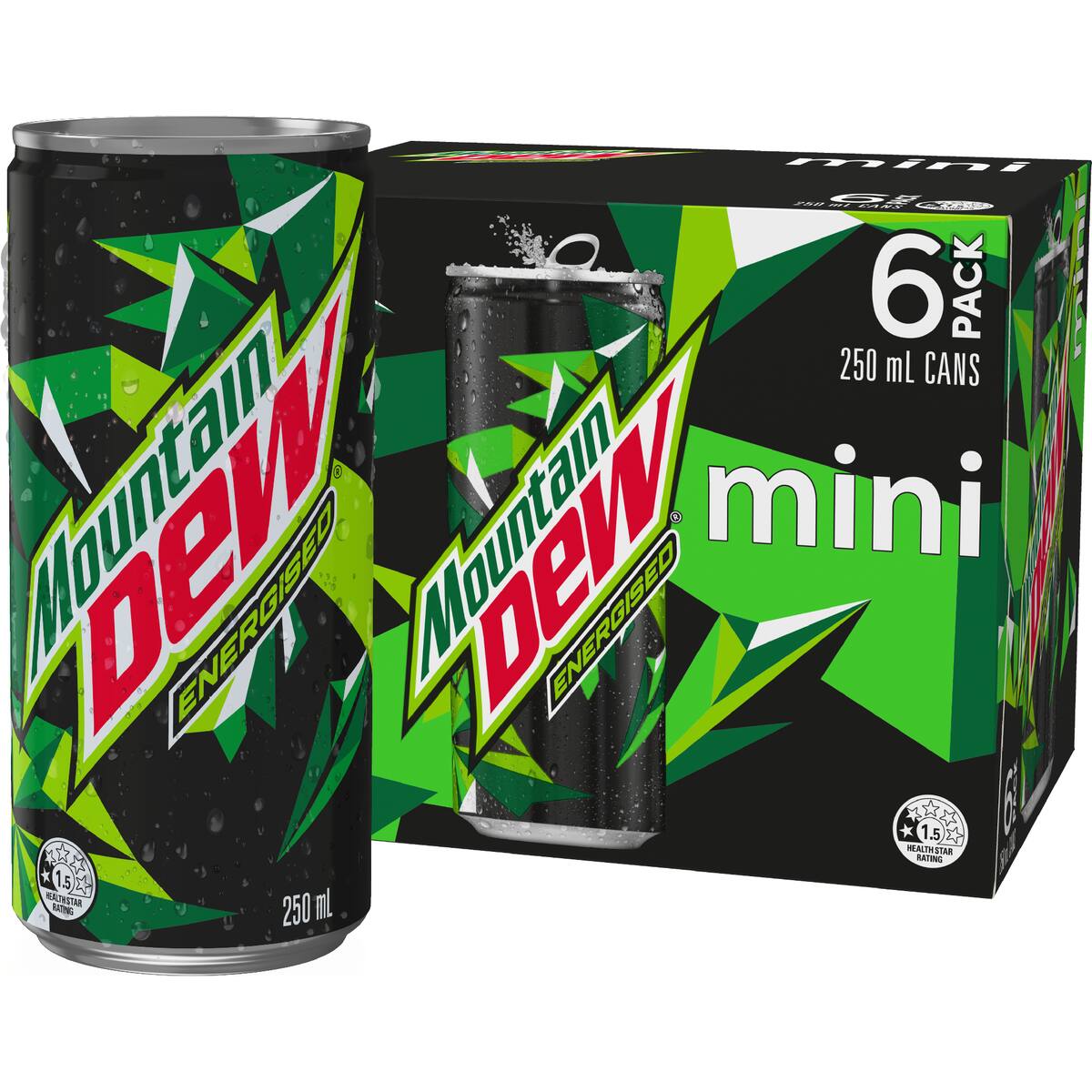 Mountain Dew Energised Mini Cans 250ml X 6 Pack