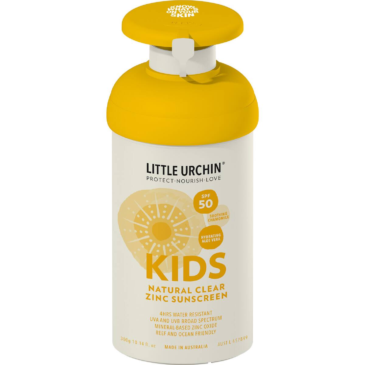 Little Urchin Spf50 Kids Natural Clear Zinc Sunscreen Pump 300g
