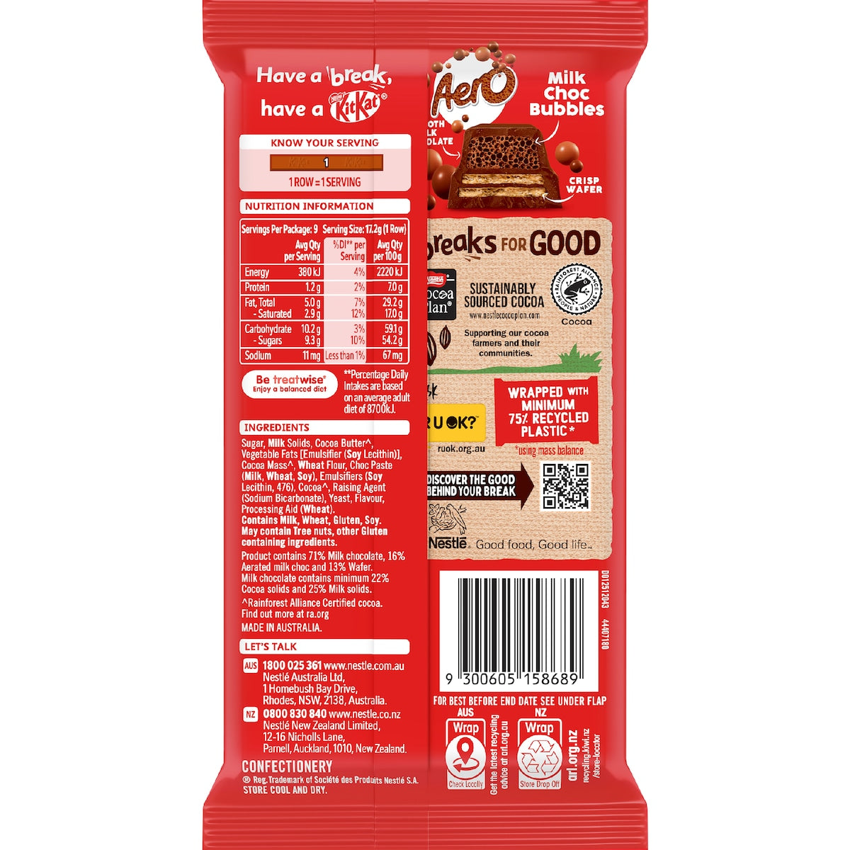 Kitkat Aero Milk Chocolate Block 155g