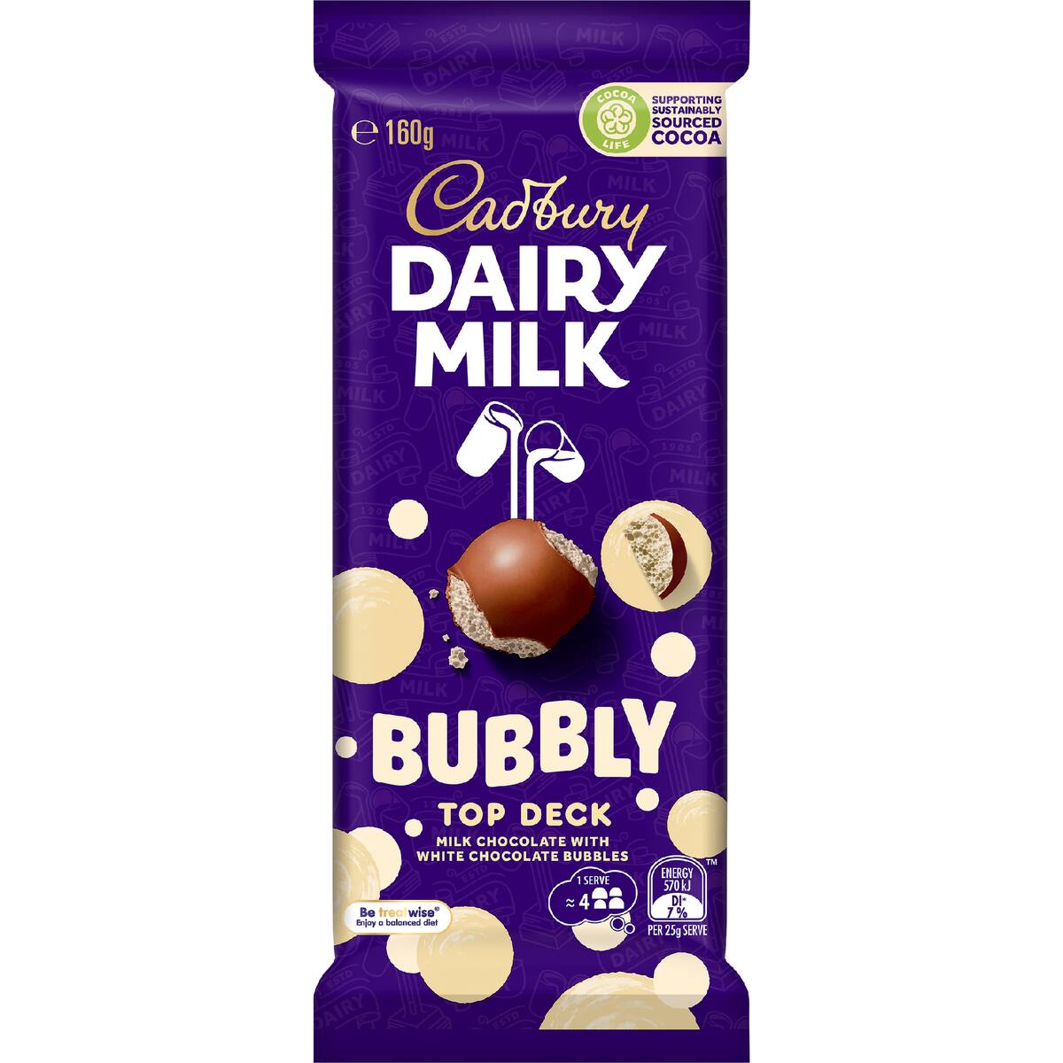Cadbury Dairy Milk Bubbly Top Deck Chocolate Block 160g