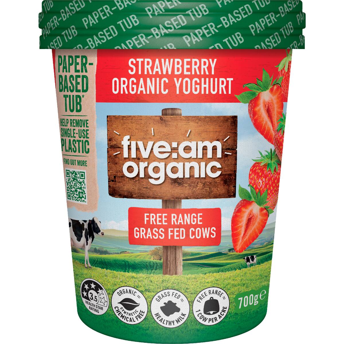 Five:am Organic Yoghurt Strawberry 700g