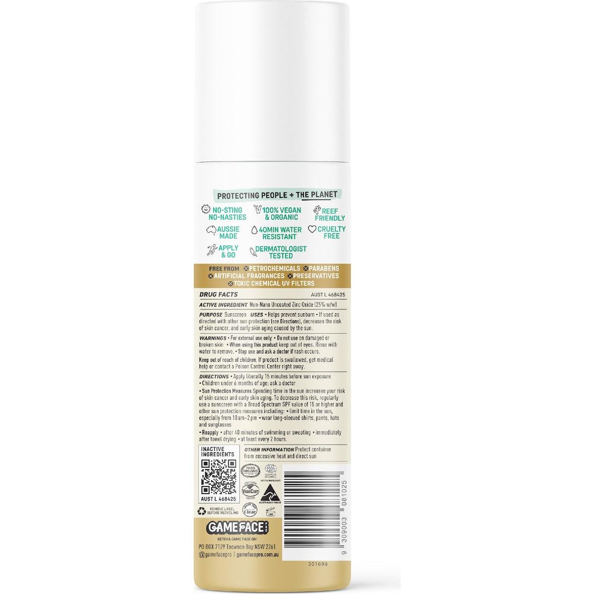 Game Face Pro Spf30 Anti Aging Mineral Sunscreen 100g